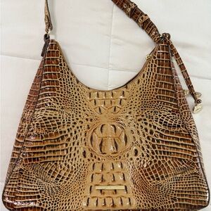 Crocodile Embossed Tan Shoulder Bag